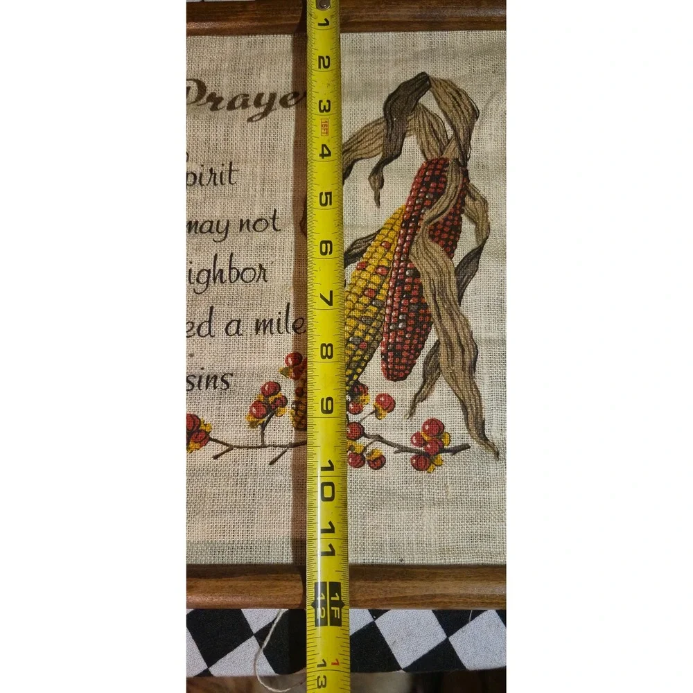 Vintage Burlap Indian Prayer Wall Hanging Scroll Wood Dowel Rustic Decor 16x12